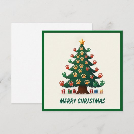 Funge dierpoten groene moderne kerstboom  feestdagenkaart (Voorkant / Achterkant)
