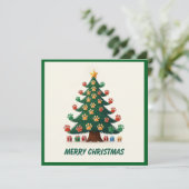 Funge dierpoten groene moderne kerstboom  feestdagenkaart (Staand voorkant)
