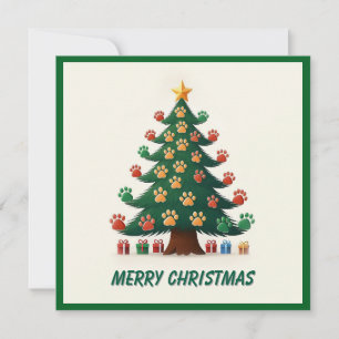 Funge dierpoten groene moderne kerstboom  feestdagenkaart