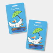 Funge eend met paraplu dansende cartoon badge (Voor- en achterkant)