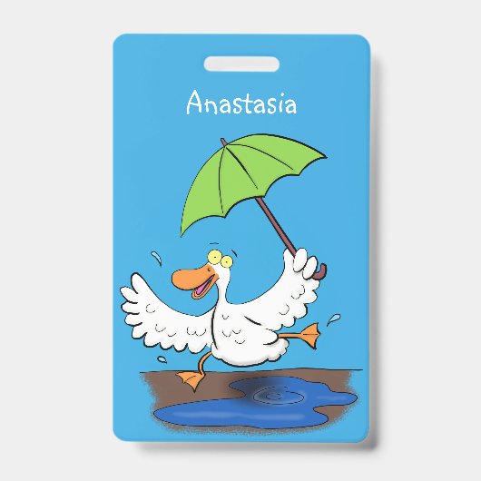 Funge eend met paraplu dansende cartoon badge (Voorzijde)