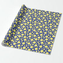 Funge gele cirkels op blauwe inpakpapier