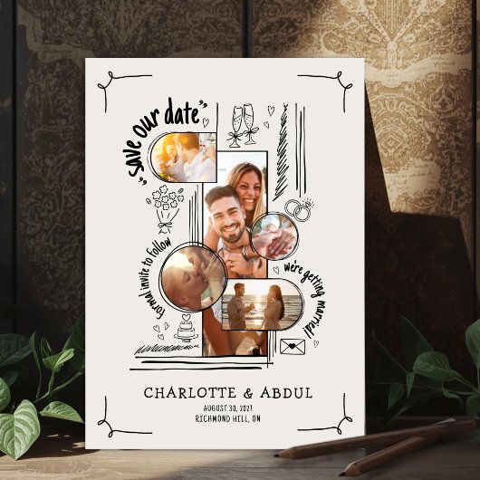 Funge handgetekende Save The Date kaart met liefde