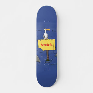 Fungele zeevogel omcirkeld door haaien cartoon persoonlijk skateboard