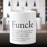 Fungerend coole vun oom Modern Black en White Grote Koffiekop<br><div class="desc">Pas je aan voor je speciale,  favoriete oom of Funcle om een unieke gave te creëer. Een perfecte manier om hem te shows hoe geweldig hij elke dag is. Ontworpen door: Thisnotme©</div>