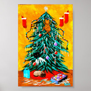 Fungerend kerstboomkatten poster