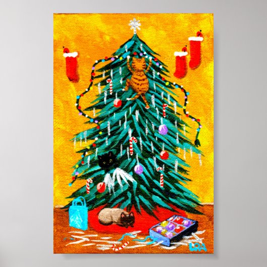 Fungerend kerstboomkatten poster (Voorkant)