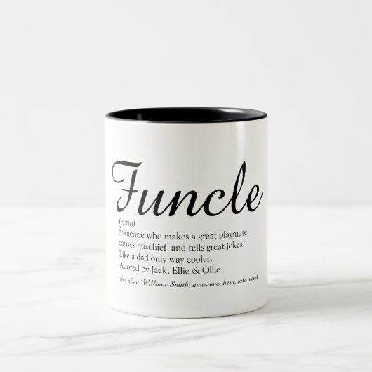 Fungerend, oom Definition Script Black en White Tweekleurige Koffiemok (Center)