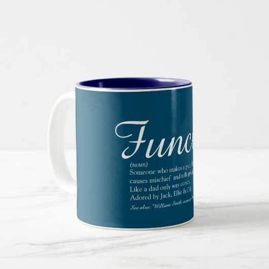 Fungerend, oom Modern Definition Script Blue Tweekleurige Koffiemok (Voorkant links)