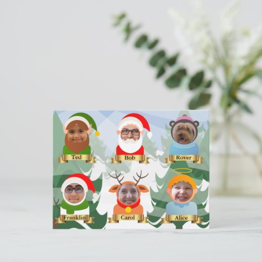 Fungerend Uw familie als kerstpersonages Foto Feestdagenkaart (Staand voorkant)