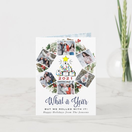 Fungerend wat een jaar kerstboom 6-FOTO Feestdagen Kaart (Voorkant)