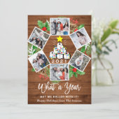 Fungerend wat een jaar kerstboom 6-FOTO Feestdagenkaart (Staand voorkant)
