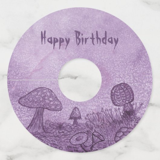 Fungi Meadow Verjaardagspapier Wijnglas Labels (Achterkant)