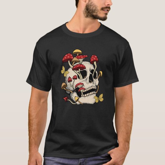 Fungus Magic Psilocybin Mushrooms Skull Face Hippi T-shirt (Voorkant)