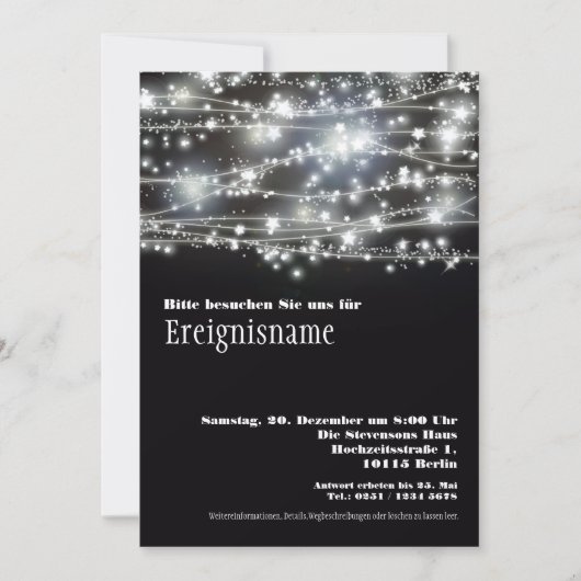 Funkelnde Sterne Partei Schwarzweiss Einladung Kaart (Voorkant)