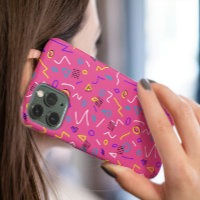 Funky 1980s Memphis-stijl vormen op roze patroon