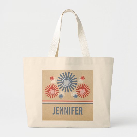 Funky 4 juli Fireworks & Stripes Bag Grote Tote Bag (Voorkant)