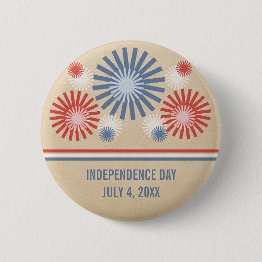 Funky 4 juli Fireworks & Stripes Button (Voorkant)