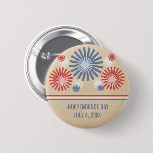 Funky 4 juli Fireworks & Stripes Button (Voorkant /achterkant)