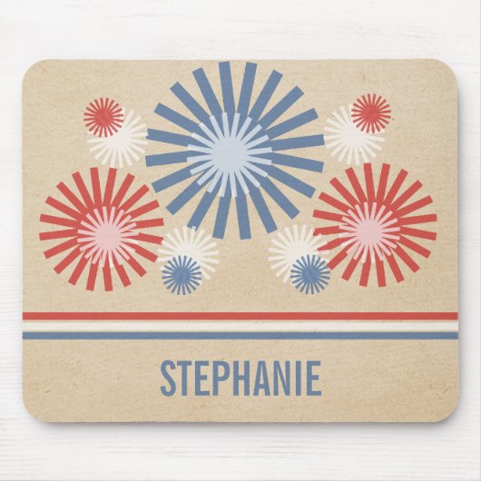 Funky 4 juli vuurwerk & Stripes Mousepad Muismat (Voorkant)