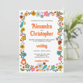 Funky 70's geïnspireerde bloemkracht Wedding Kaart (Staand voorkant)