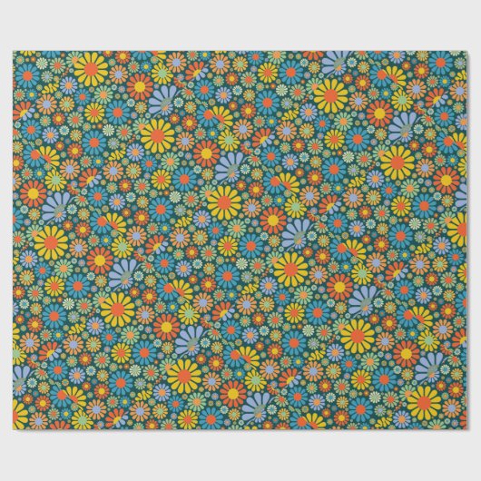 Funky 70s Style Flowers Cadeaupapier (Vlak)