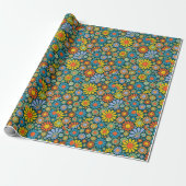 Funky 70s Style Flowers Cadeaupapier (Uitgerold)