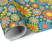Funky 70s Style Flowers Cadeaupapier (Rol Hoek)