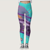 Funky 80s draagbare radiocassetspeler, 'boombox' leggings (Voorkant)