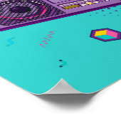 Funky 80s draagbare radiocassetspeler, 'boombox' poster (Hoek)