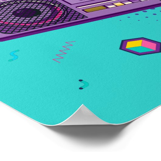 Funky 80s draagbare radiocassetspeler, 'boombox' poster (Hoek)