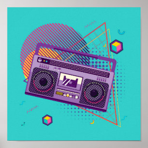 Funky 80s draagbare radiocassetspeler, 'boombox' poster