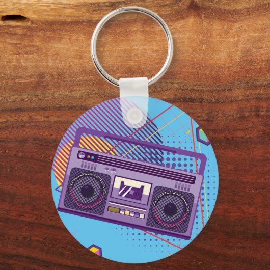 Funky 80s draagbare radiocassetspeler, 'boombox' sleutelhanger (Voorkant)