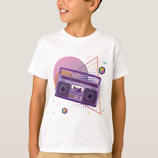 Funky 80s draagbare radiocassetspeler, 'boombox' t-shirt (Voorkant)