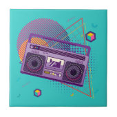 Funky 80s draagbare radiocassetspeler, 'boombox' tegeltje (Voorkant)
