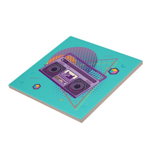 Funky 80s draagbare radiocassetspeler, 'boombox' tegeltje (Zijkant)