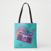 Funky 80s draagbare radiocassetspeler, 'boombox' tote bag (Voorkant)