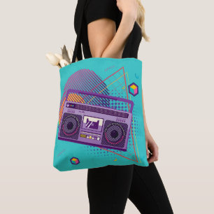 Funky 80s draagbare radiocassetspeler, 'boombox' tote bag