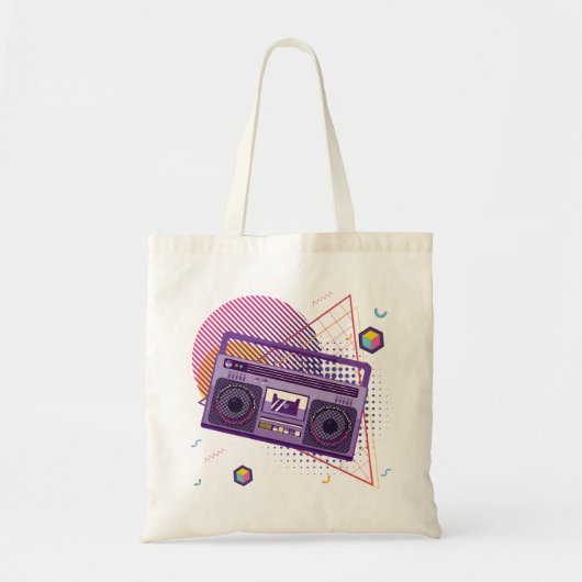 Funky 80s draagbare radiocassetspeler, 'boombox' tote bag (Voorkant)
