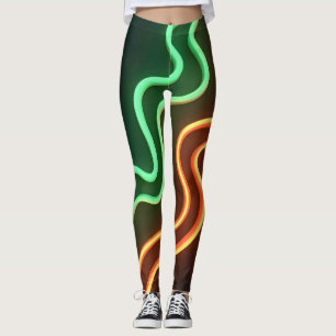 Funky 80s kronkelt in neongroen en sinaasappel leggings