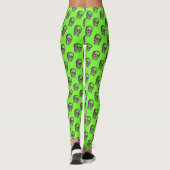 Funky 80s Neon Green Skull Pattern Gym Yoga Leggings (Achterkant)