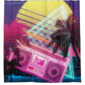 Funky 80s roze boombox met palmbomen douchegordijn (Voorkant)