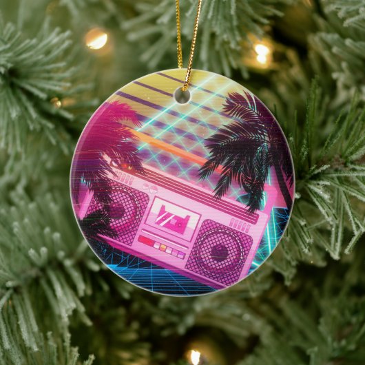 Funky 80s roze boombox met palmbomen keramisch ornament (Boom)