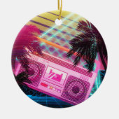 Funky 80s roze boombox met palmbomen keramisch ornament (Voorkant)
