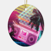 Funky 80s roze boombox met palmbomen keramisch ornament (Links)