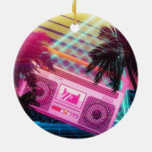 Funky 80s roze boombox met palmbomen keramisch ornament (Achterkant)