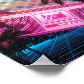 Funky 80s roze boombox met palmbomen poster (Hoek)