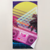 Funky 80s roze boombox met palmbomen strandlaken (Voorkant)