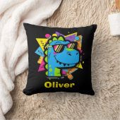 Funky 90s Dinosaur met Zonnebril Retro Geometrisch Kussen (Deken)
