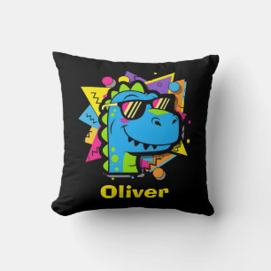 Funky 90s Dinosaur met Zonnebril Retro Geometrisch Kussen